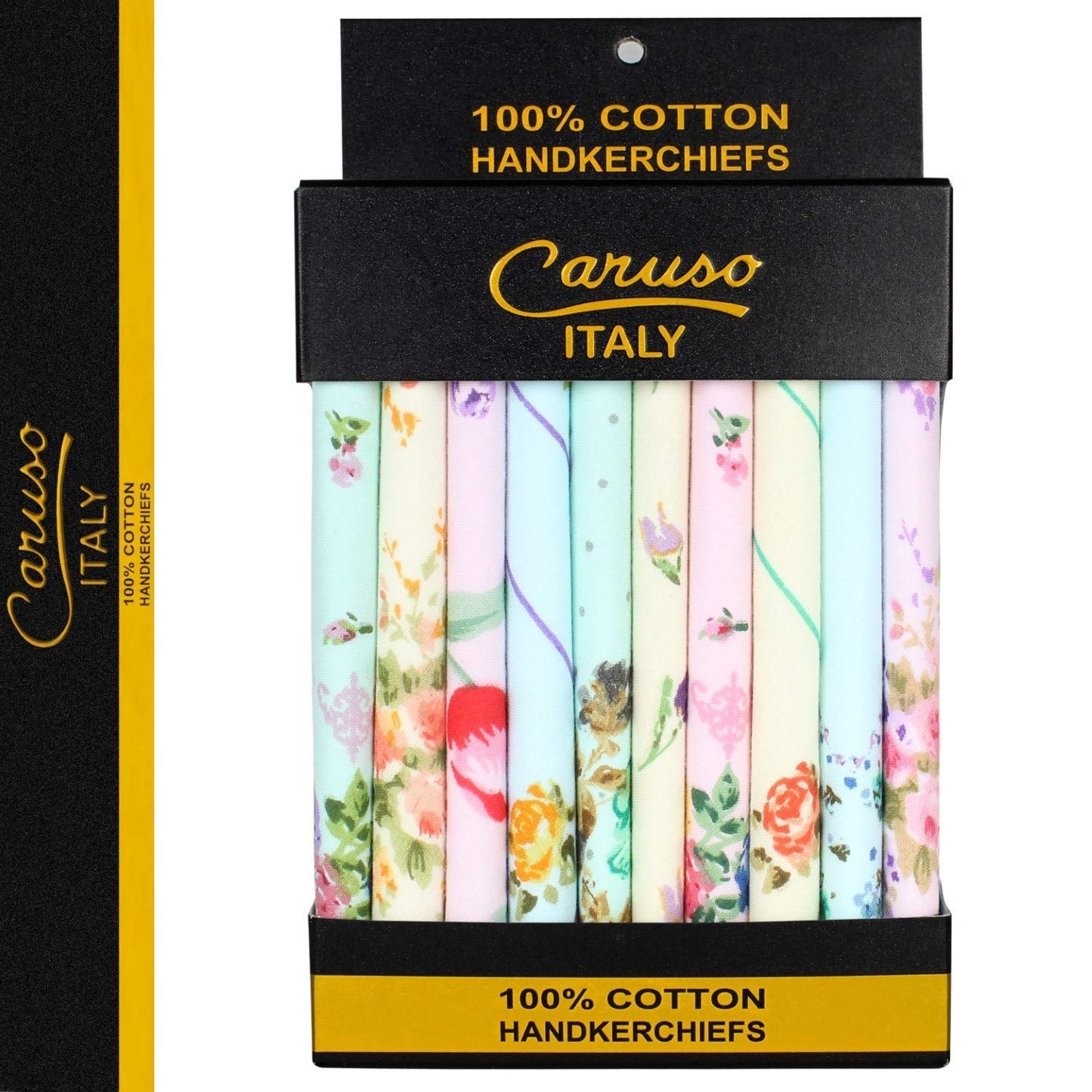 Caruso Italy Women's Floral 100% Pure Cotton Multicolor Handkerchief - Pack of 10