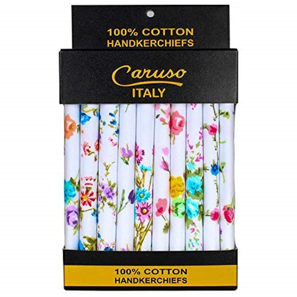 Caruso Italy Women'S Floral 100% Pure Cotton Handkerchief | Hanky For Women |