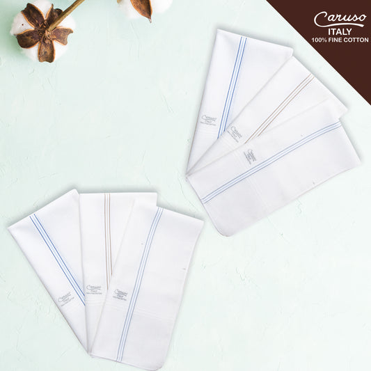 Caruso Italy White Cotton Handkerchiefs for Men | Classic Design, Soft & Durable |  44x44 cm