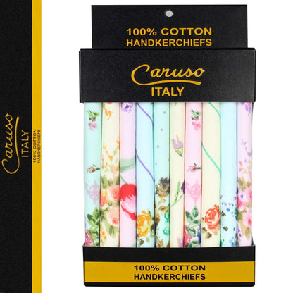 Caruso Italy Women's Floral 100% Pure Cotton Multicolor Handkerchief - Pack of 10