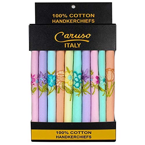 Caruso Italy Women's Embroidered 100% Pure Cotton Hankerchief Multicolor - Pack of 10