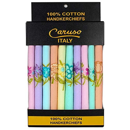 Caruso Italy Women's Embroidered 100% Pure Cotton Hankerchief Multicolor - Pack of 10