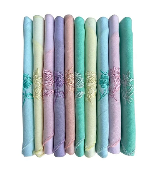 Caruso Italy Light Women's Embroidered 100% Pure Cotton Hankerchief Multicolor - Pack of 10
