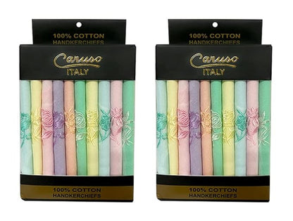 Caruso Italy Light Women's Embroidered 100% Pure Cotton Hankerchief Multicolor - Pack of 10